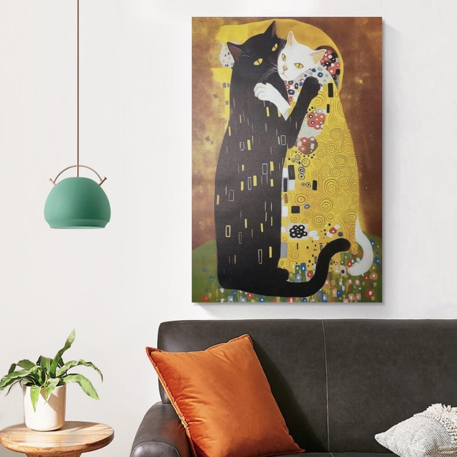 Amazon.co.jp: クリムト Klimt 接吻 Der Kuss 猫 パロディ キャンバス